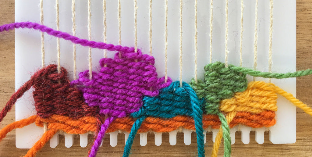 Woven shapes on the loom.