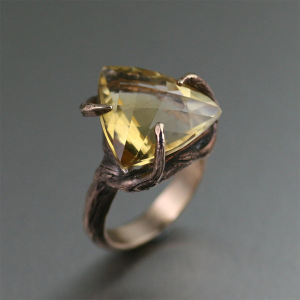 Bronze Tree Branch Ring with Trillion Cut Citrine - MWR675-3 Handmade Jewelry by John S Brana