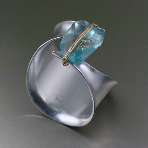 Aluminum Anticlastic Bangle with Blue Quartz Gemstone Focal Bead