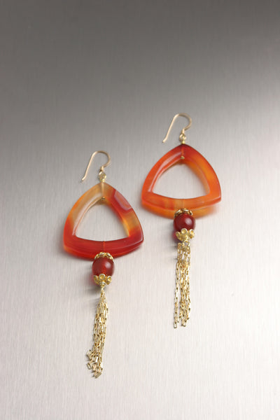 Triangular Carnelian Earrings with 18K Gold Tassels