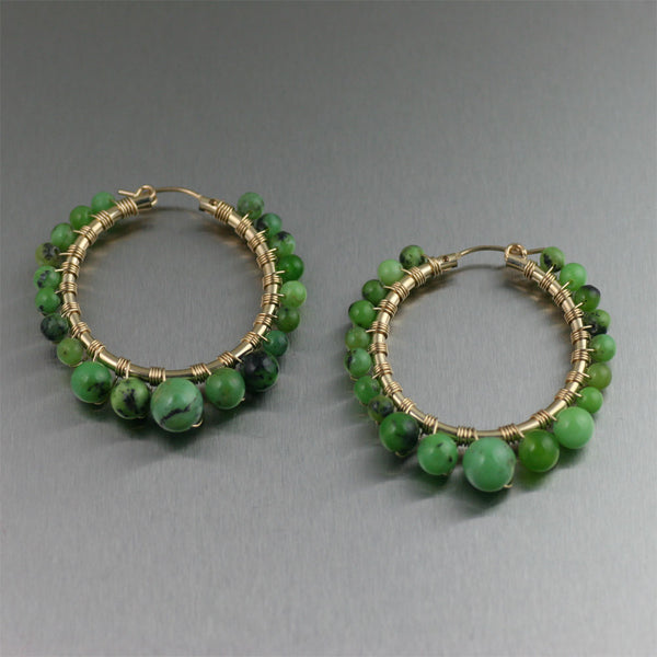 Chrysoprase Wire Wrapped 14K Gold-filled Hoop Earrings