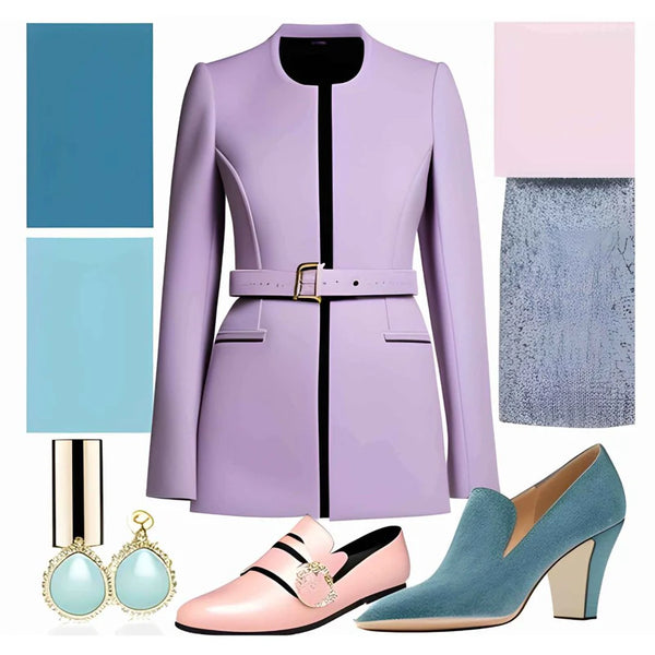 Collage of Pastel Colored Clothes and Accessories that Work Well With Copper Jewelry