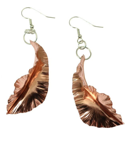 Copper Fold Formed Leaf Dangle Earrings