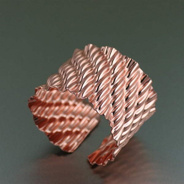 Corrugated Wave Copper Cuff Bracelet – Right View