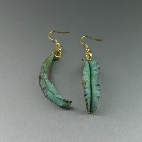 Fold Formed Apple Green Copper Leaf Earrings