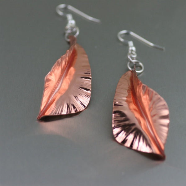 Fold Formed Copper Leaf Dange Earrings – Detail 2