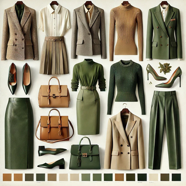 Fashion Mood Board with Green Business Attire for Fall 2024 & Winter 2025