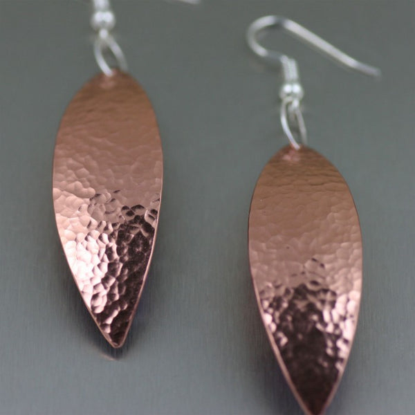 Hammered Copper Leaf Drop Earrings – Detail