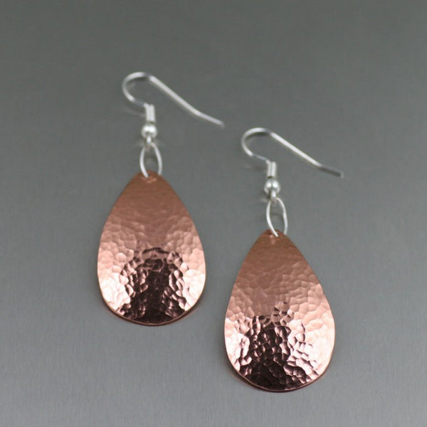 Hammered Copper Tear Drop Earrings