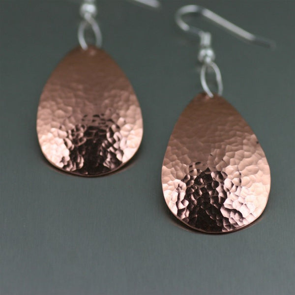 Hammered Copper Tear Drop Earrings – Detail View