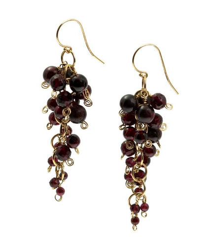 Elegant 14K Gold Garnet cluster chandelier earrings