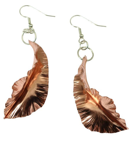 Copper Leaf Dangle Earrings with silver earwires, a stylish accessory for any occasion.