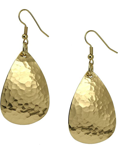 Medium Hammered Tear Drop Nu Gold Brass Earrings