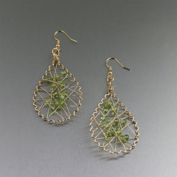 Nu Gold Wire Wrapped Peridot Earrings