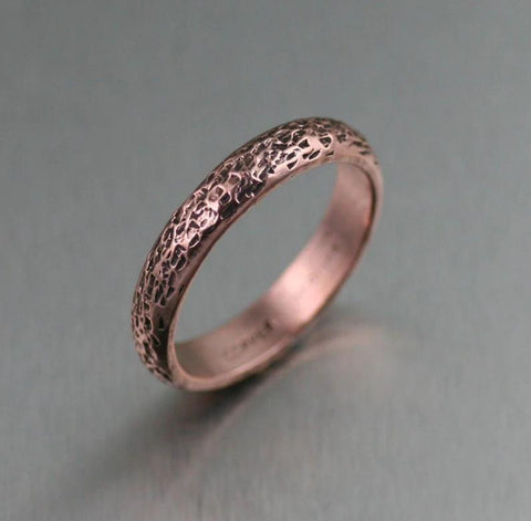 Stackable 4mm Texturized Handmade Copper Band Ring