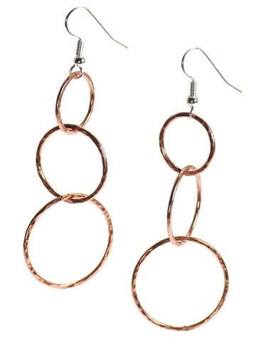 Three-Tiered Hammered Copper Dangle Earrings