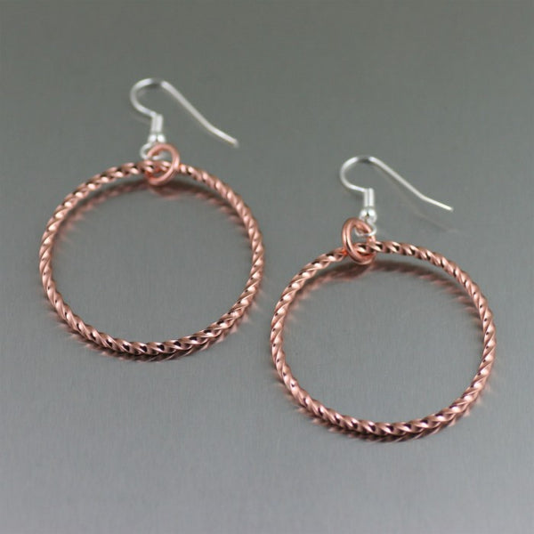 Twisted Cable Oval Copper Hoop Earrings