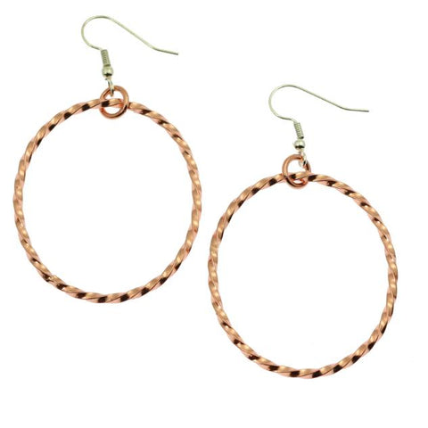 Twisted Cable Oval Copper Hoop Earrings