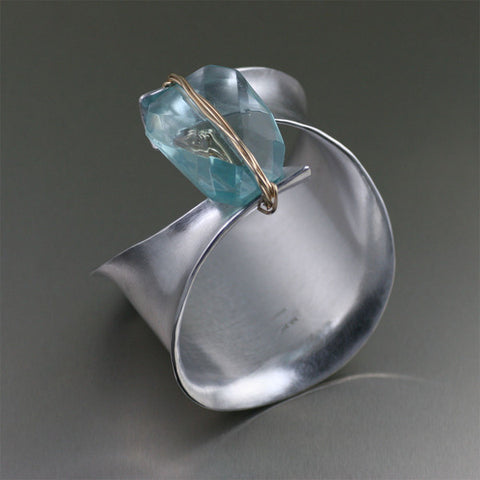 Aluminum Anticlastic Bangle Bracelet with Blue Quartz