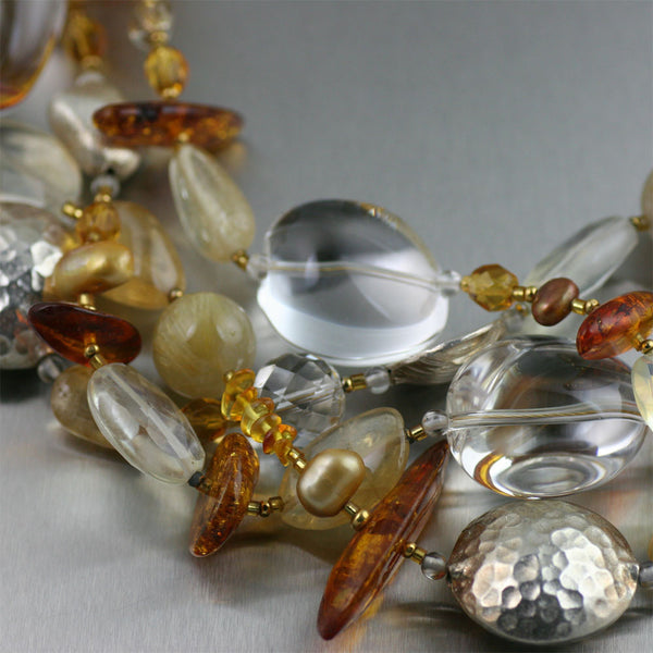 Amber Citrine Crystal Quartz Beaded Gemstone Necklace