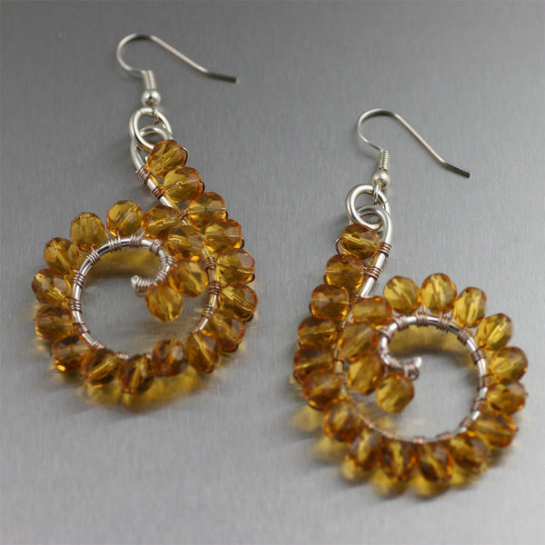 Amber Wire Wrapped Sterling Silver Earrings