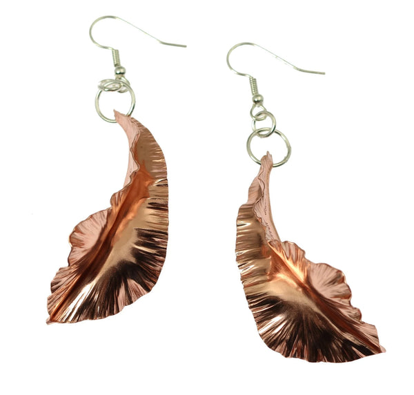Buy Copper Fold Formed Leaf Dangle Earrings