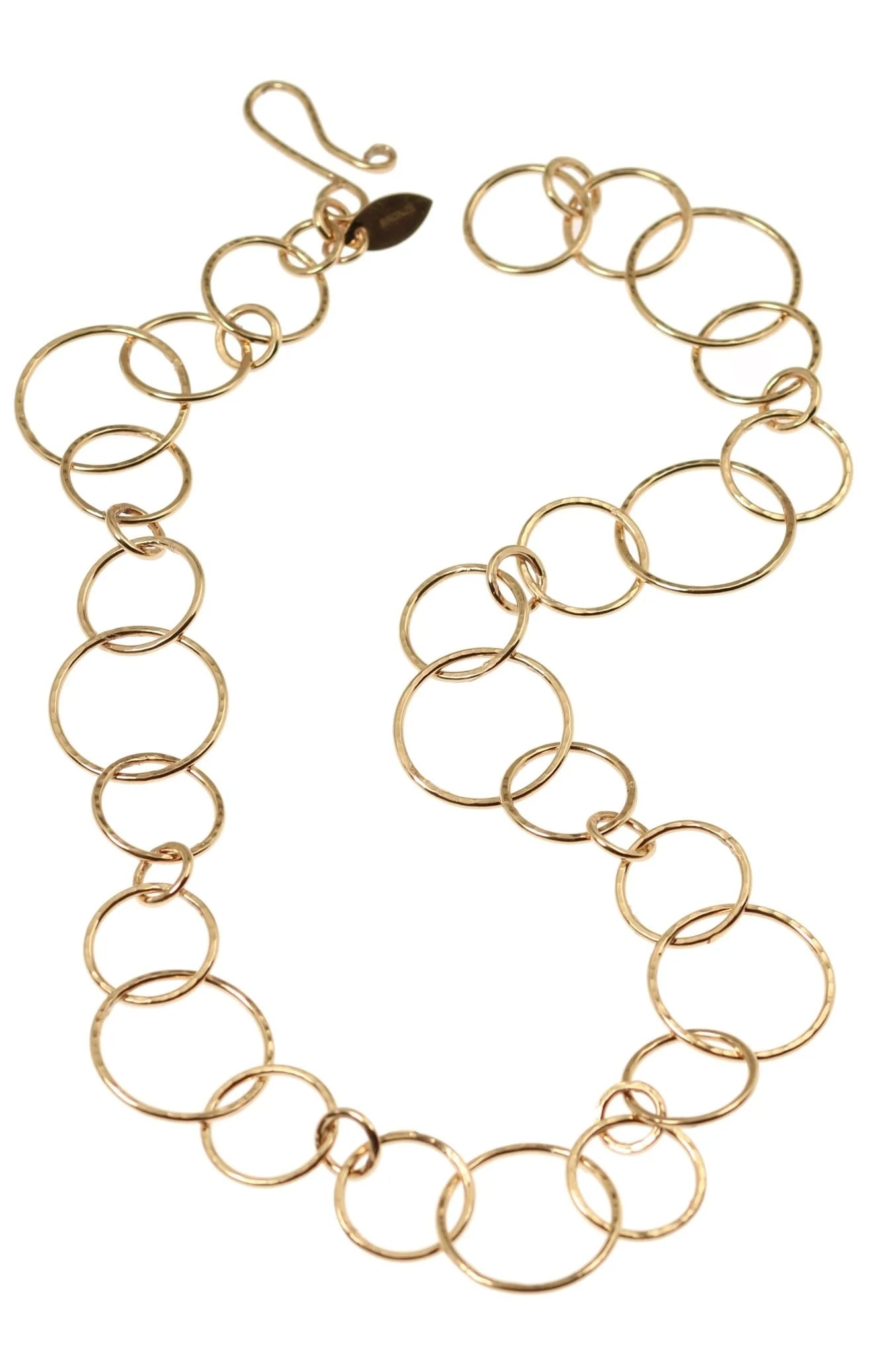 A Hammered Bronze Link Chain Necklace on a White Background