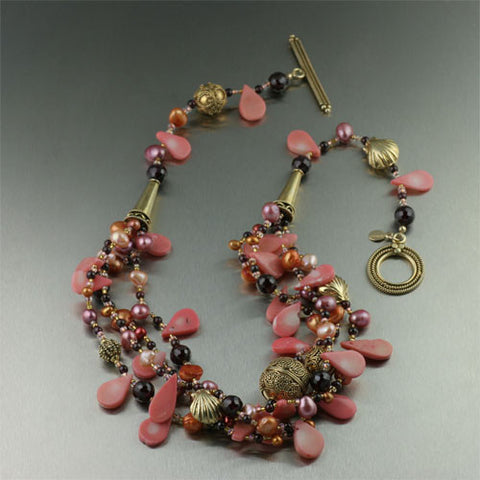 Pink Coral, Garnet, 24k Gold Vermeil Necklace