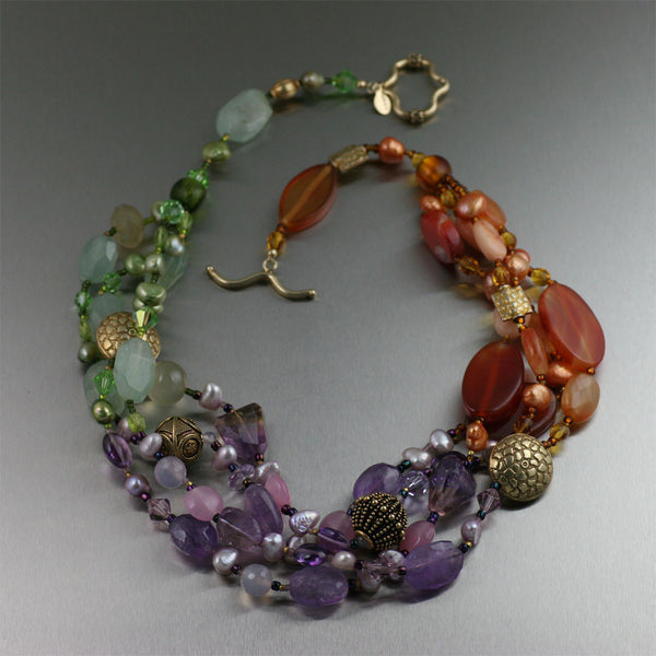 Prehnite Amethyst Carnelian Necklace