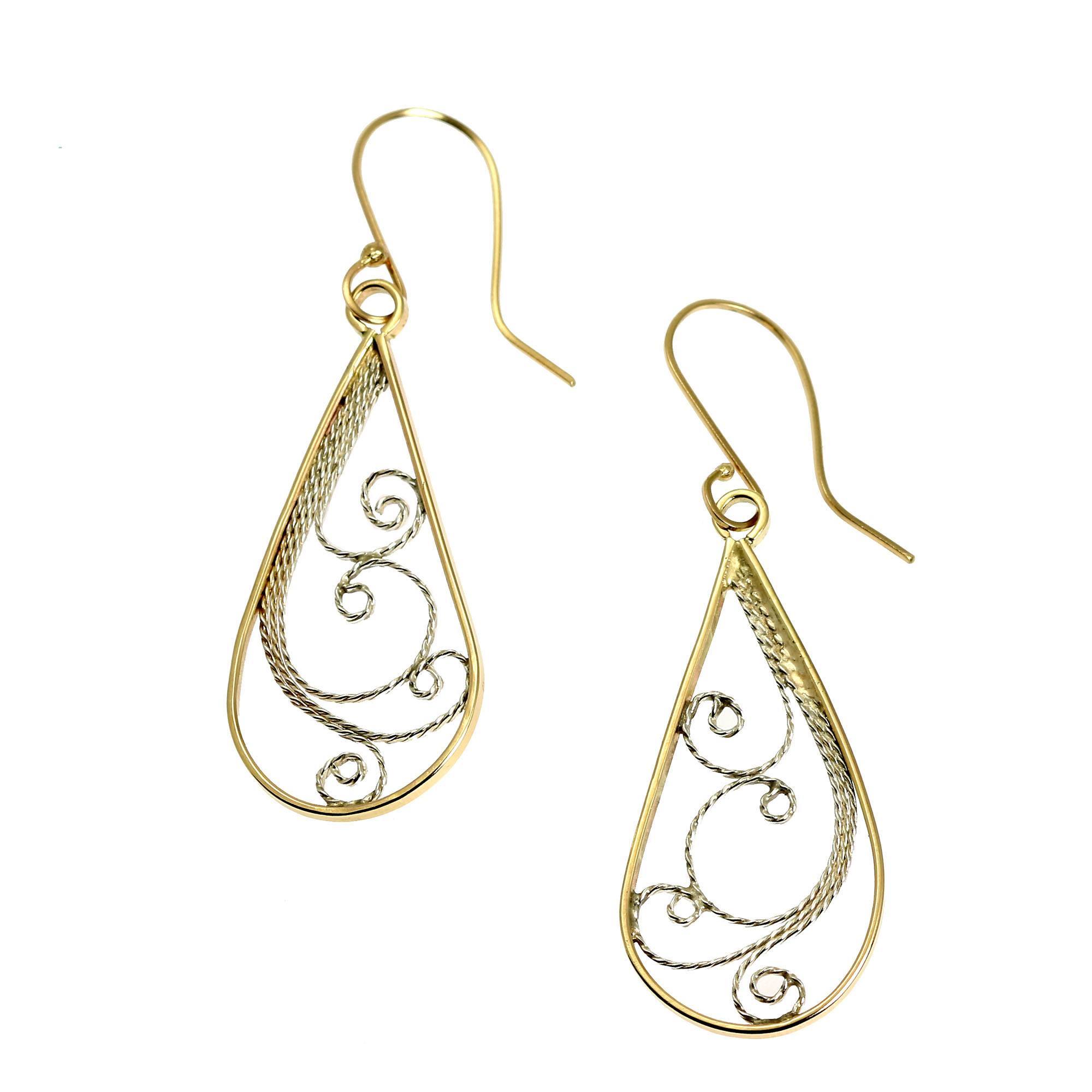 14K Gold Filigree Tear Drop Earrings - John S Brana - Handmade Jewelry