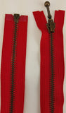 (Red) Closed Bottom Decorative Zipper, Brass Teeth, 26''