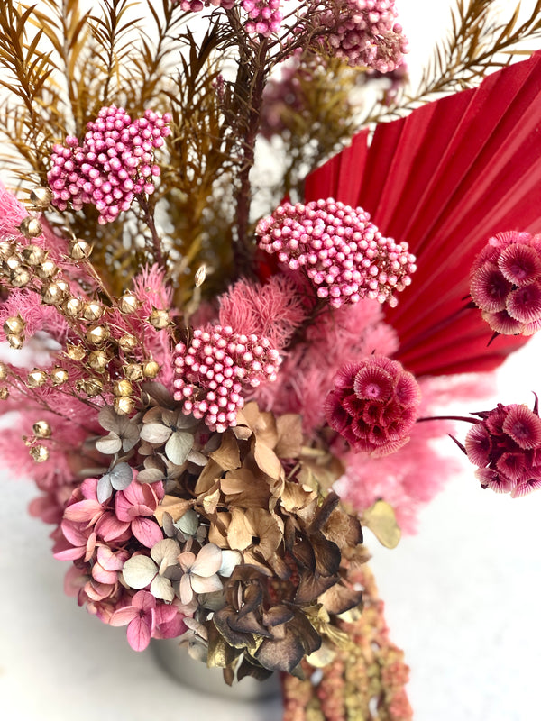 Spring's Here - OOAK Preserved flower vase arrangement (Red and Pink)