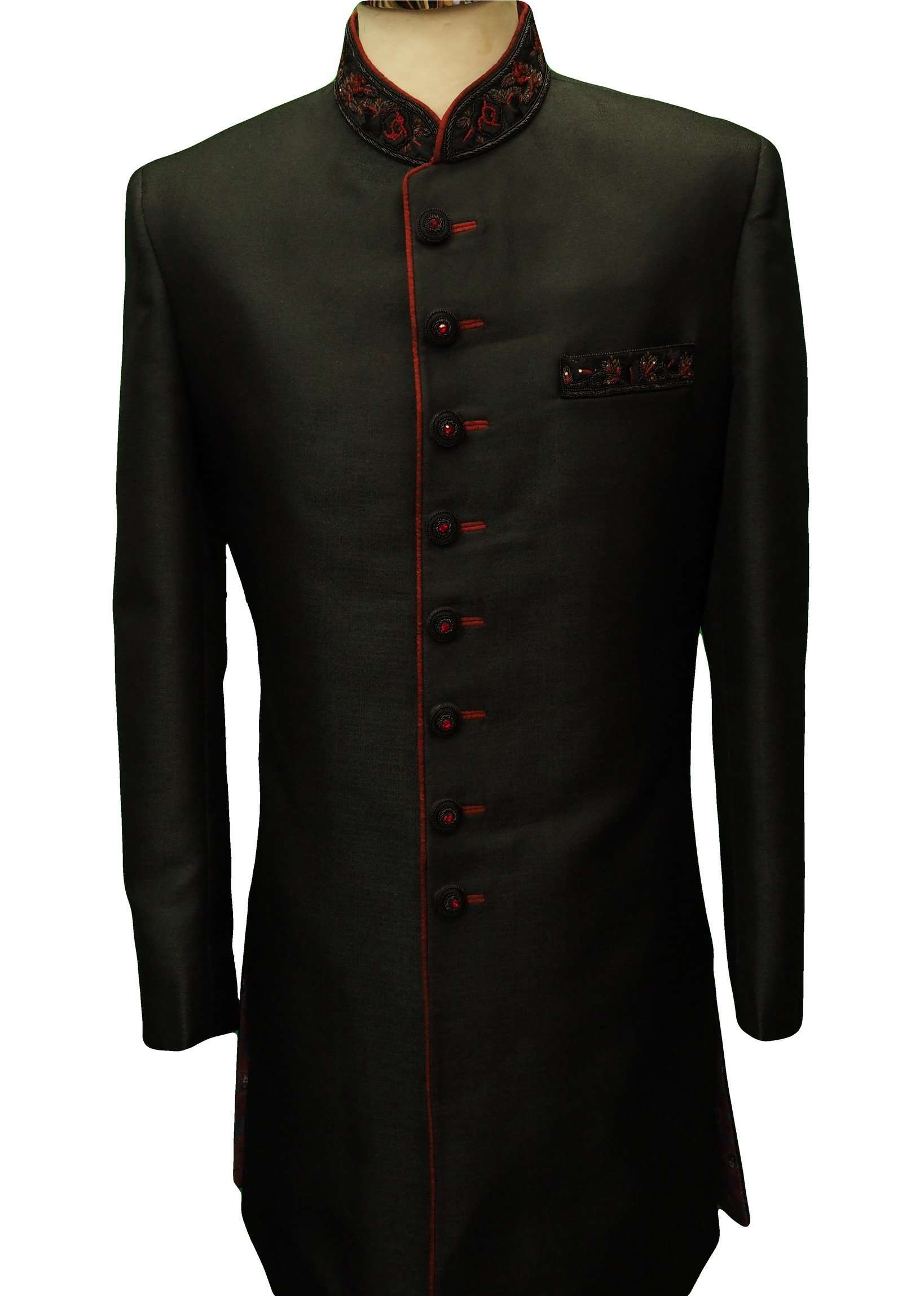 Mens Black Sherwani set - With red Churidar trousers - Bollywood Party ...