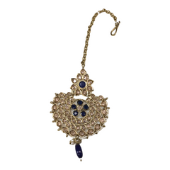 Navy Blue - Gold Finish Tika Head Piece - Indian Ladies Fashion Jewellery - PRI1630V 1221