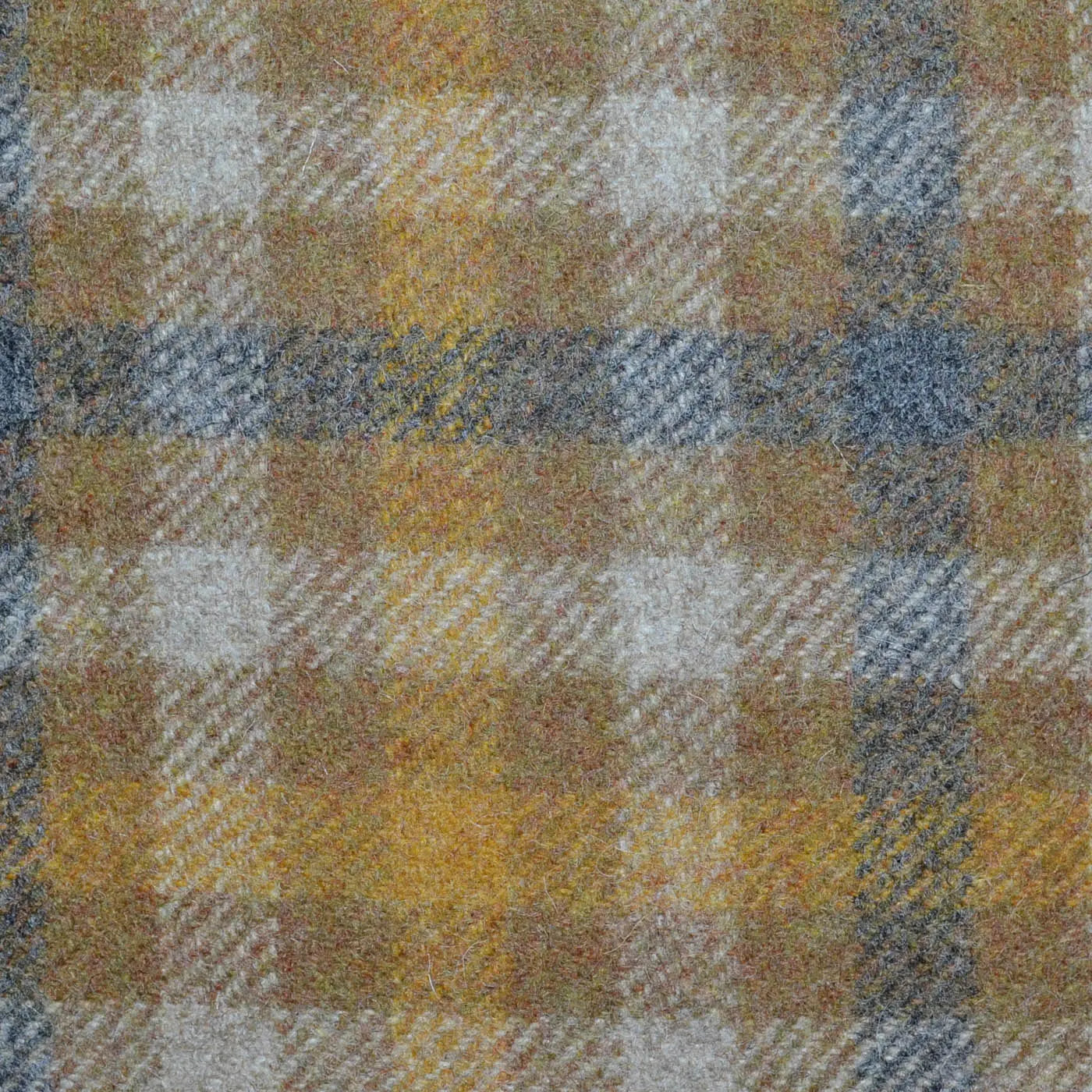 Brown, Beige, Mustard and Dark Grey Box Check All Wool Tweed Coating