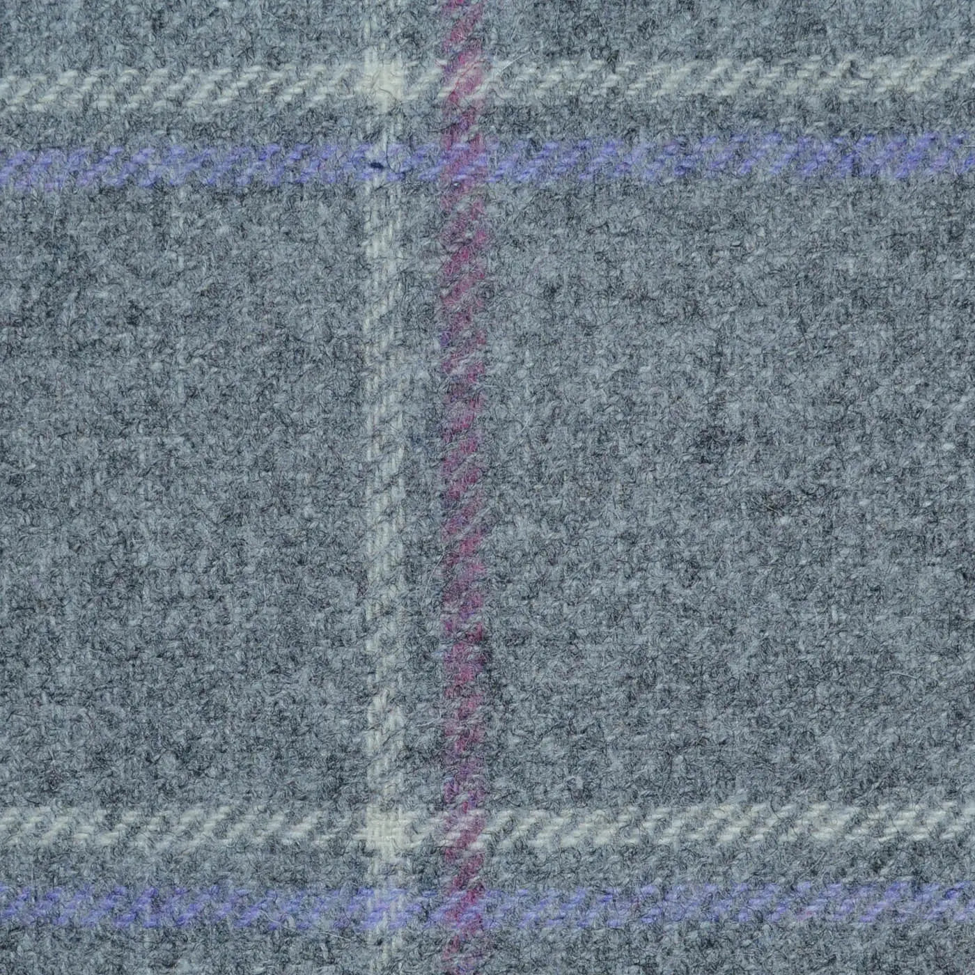 Light Grey with Ecru, Lilac and Pink Window Pane Check All Wool Tweed Coating