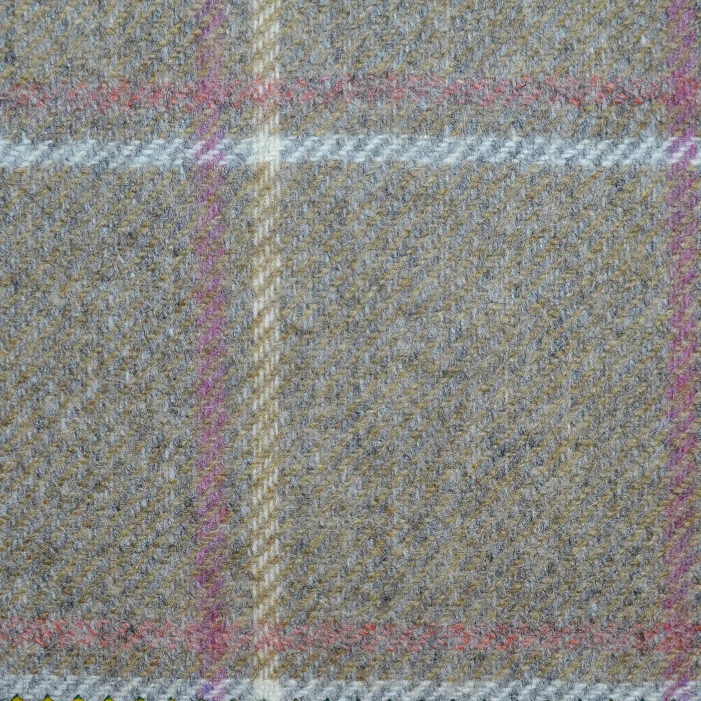 Light Brown with Beige, Ecru and Pink Window Pane Check All Wool Tweed Coating