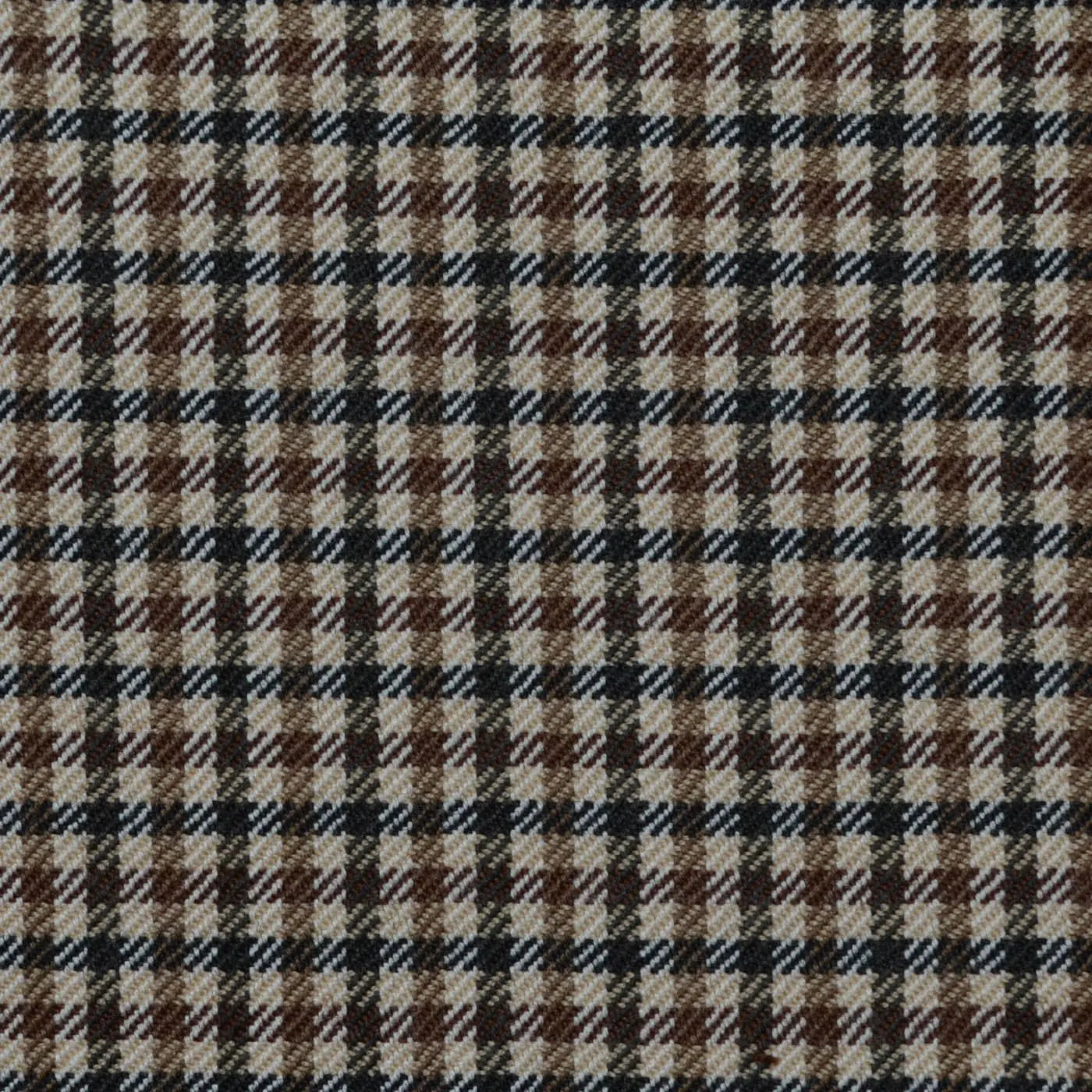 Beige, Brown and Navy Blue Small Check All Wool Jacketing