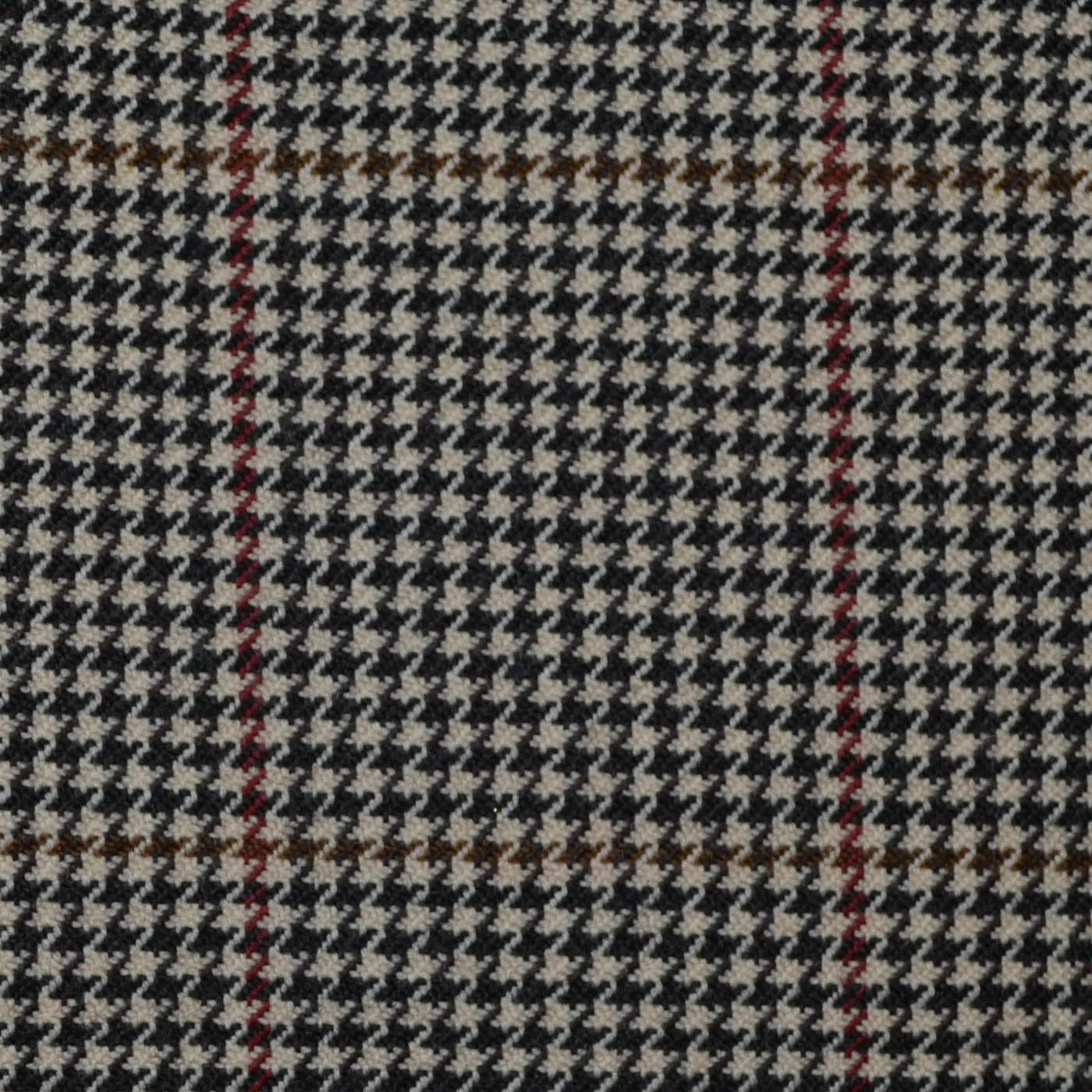 Beige and Navy Blue with Red & Brown Dogtooth Check All Wool Jacketing