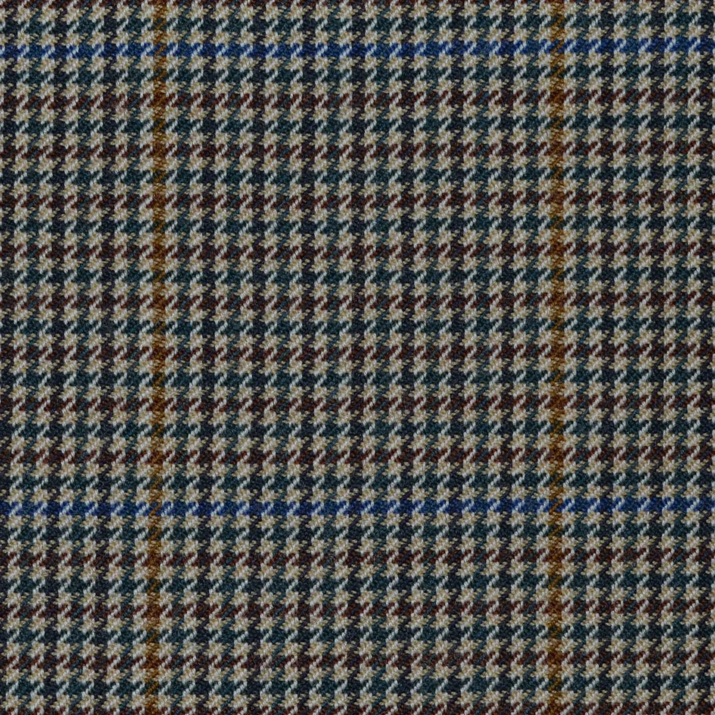 Beige and Bright Blue with Green & Tan Dogtooth Check All Wool Jacketing