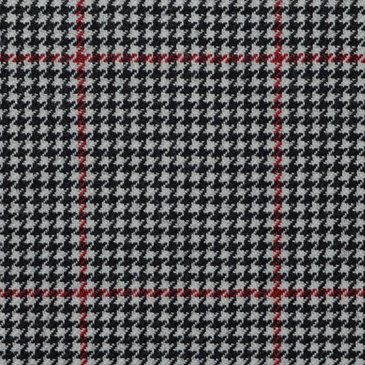 Beige and Dark Grey Dogtooth with Red Window Check All Wool Jacketing