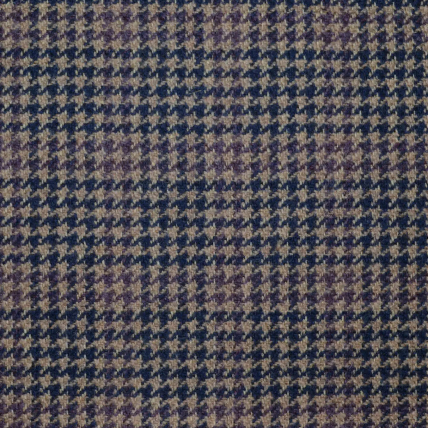 Beige, Navy Blue and Purple Dogtooth Check All Wool Scottish Tweed