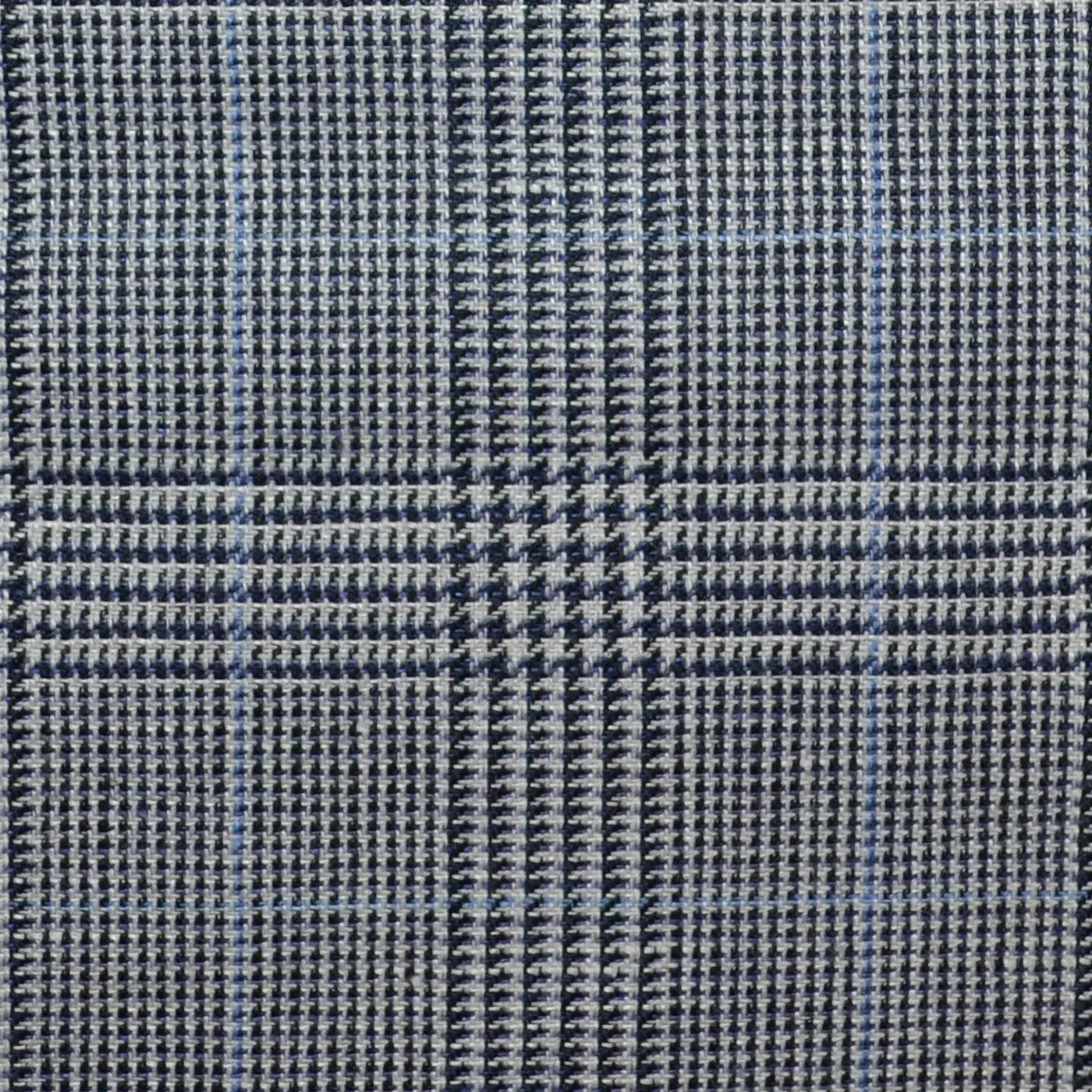 Grey and Navy Blue with Light Blue Prince of Wales Check Wool & Linen