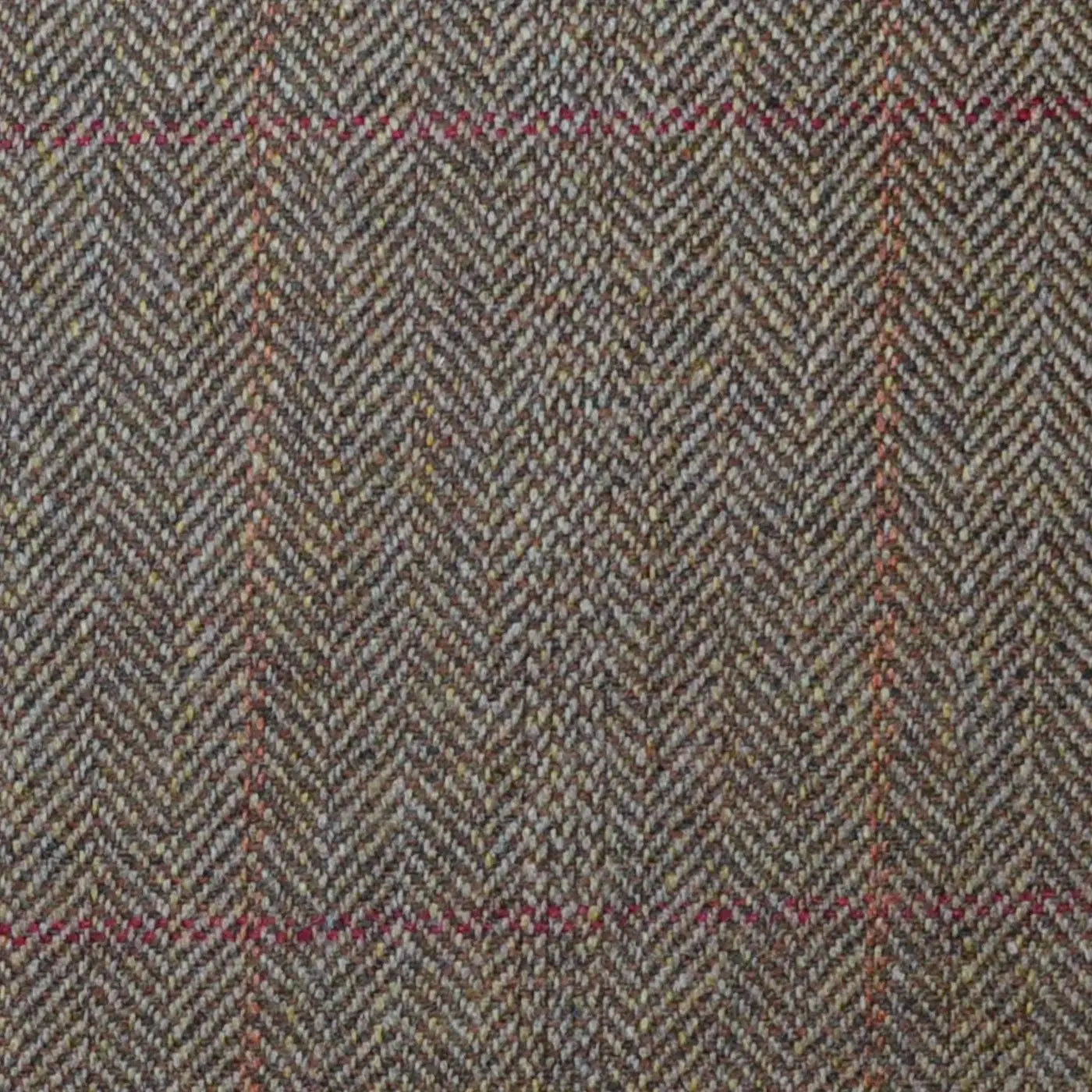 Brown Herringbone with Red and Orange Check Lambswool & Cashmere Jacketing