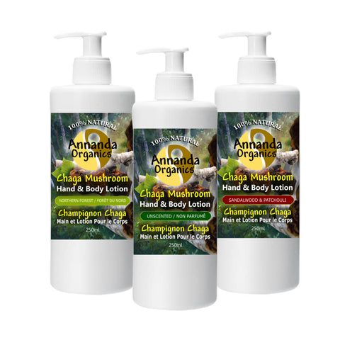 annanda chaga mushroom hand and body lotions