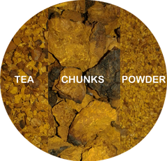 Chaga mushroom tea, powder, chunks