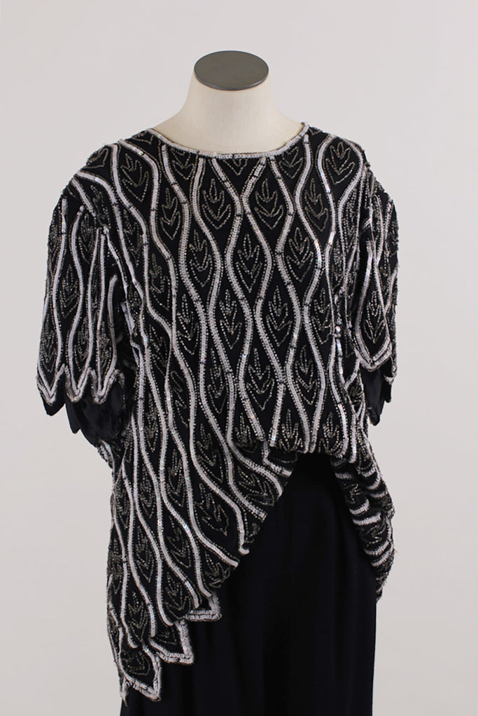 Black and White Beaded Wave Top