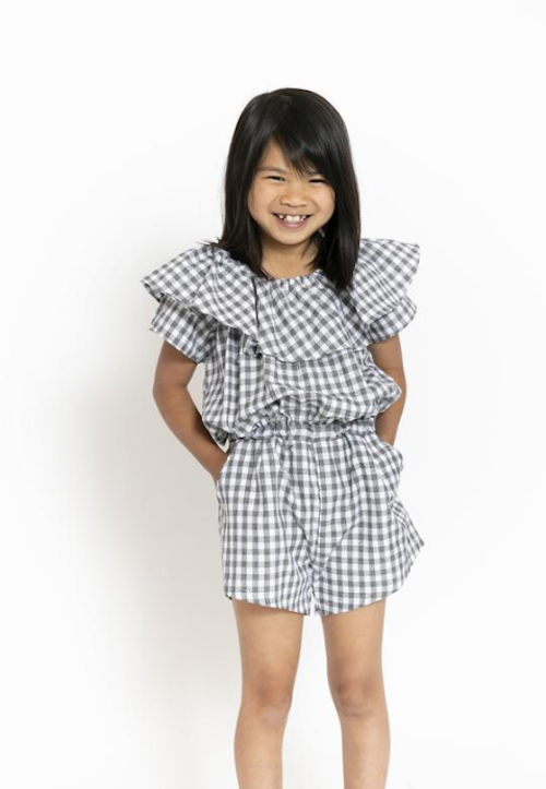 Promptly Journals 4th of July Kids Outfit Ideas - Pepper Kids Gingham Ruffled Romper