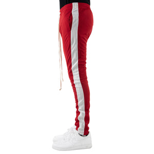 men's green track pants with red stripe