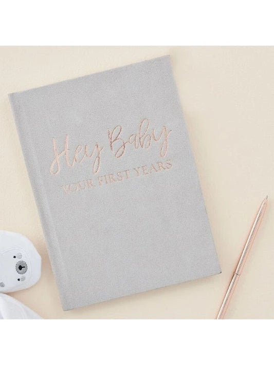Hey Baby Neutral Linen Baby Journal Book Ginger Ray